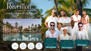 科斯塔萨乌佩Sauipe Brisa Grand Premium All Inclusive的一组人们站在泳池前的照片拼贴画