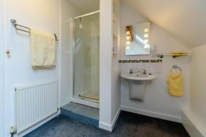 a bathroom with a shower and a sink at Brights Farm Lodge in Bramfield +12 photos