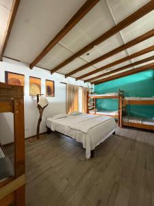 a bedroom with a bed and a green wall at Gaudy's Hostel in San José