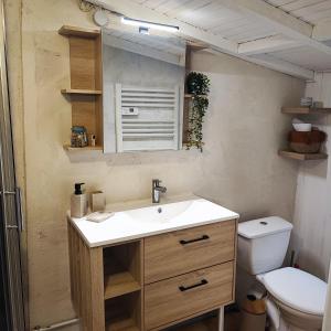 een badkamer met wastafel en toilet bij Chalet atypique in Anglès