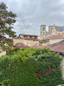 ein Blick auf eine Stadt mit einer Burg im Hintergrund in der Unterkunft La Pinède, Proche gare, Centre ville, Netflix in Bourgoin