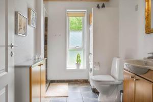 un bagno con un water, un lavandino e una finestra di LF509-Vestervig-Ingeborgs-Alle-1 a Vestervig Altre 18 foto