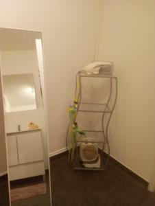 Sainte-BazeilleにあるVilla Marie-Christineの電話と鏡が置かれた棚のある部屋