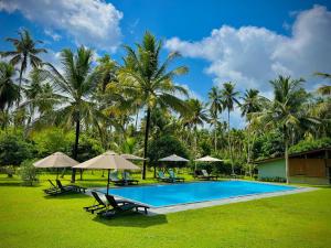 a resort with a swimming pool and palm trees at Ambarella Lodge - Katunayake in Hunumulla