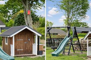 two pictures of a playground with a slide at OH291-Hadsund-Mollevaenget-16 in Hadsund