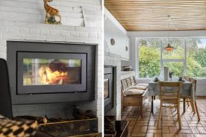 twee afbeeldingen van een woonkamer met een open haard bij LF15143-Hojslev-Mosevej-143 in Højslev
