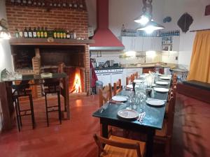 a dining room with a long table and a fireplace at Apart Don Ángel Tandil in Tandil +17 photos