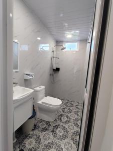 a bathroom with a toilet and a sink at Kundasang Komfy Villa with Mount Kinabalu View in Kundasang