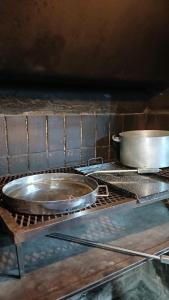two pans sitting on a rack in an oven at Apart Don Ángel Tandil in Tandil
