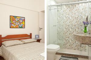 Apartamento completo na praia de Copacabana 02 Suites com vista mar em andar alto, ar, wifi , netflix, pauloangerami RMVC18 في ريو دي جانيرو: حمام مع سرير ودش مع حوض