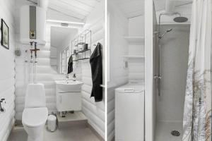 a white bathroom with a toilet and a shower at LF16105-Farso-Kjeldhoj-105 in Farsø +21 photos