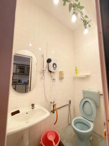 a bathroom with a toilet and a sink and a mirror at Golden House 18 in Ipoh