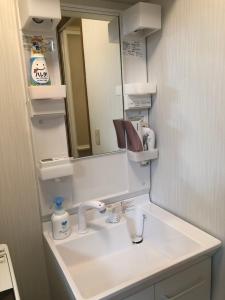 a bathroom with a sink and a mirror at Sweet House Sugamo 101 in Tokyo