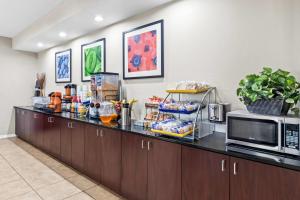 a kitchen with a counter with a microwave at Days Inn by Wyndham Rockdale Texas in Rockdale