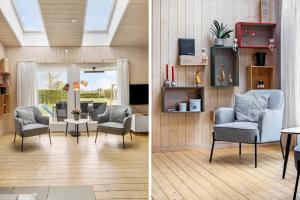 two pictures of a living room with chairs and a table at OH506-Hadsund-Gl-Hedegaardsvej-4 in Hadsund
