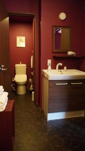 a bathroom with a toilet and a sink and a mirror at Higashiyama Komachi in Kanazawa +22 photos
