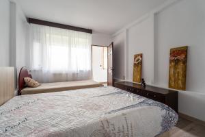 a bedroom with a large bed and a window at Lake Experience - Casa de vacanta in Măineasca