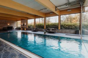 an indoor pool in a house with windows at Sonnenresort Ettershaus in Bad Harzburg