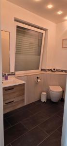 a bathroom with a sink and a toilet and a window at Komfort-Haus in Top-Lage in Osterholz-Scharmbeck +3 photos