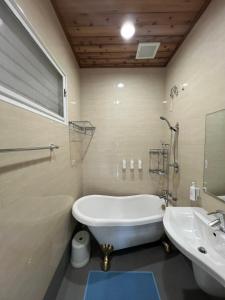 a bathroom with a tub and a sink at 屋子旅店 in Puli +35 photos