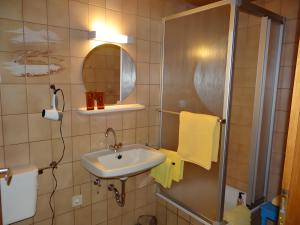 a bathroom with a sink and a mirror at Gästehaus Brigitte Kienzler in Gremmelsbach