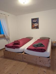 two beds sitting on wooden pallets in a room at Wunderschöne 3 Zimmerwohnung mit Bergblick in Celerina in Celerina
