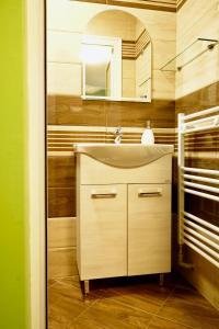 a bathroom with a sink and a mirror at Къща за Гости Тодор in Shiroki Dol