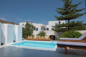 a swimming pool in front of a villa at Vinedo Luxury Escape Apartments in Kithnos