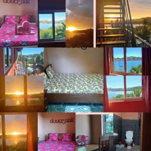 a collage of photos of a room with a bed and a window at CHAMBRE LA TERRASSE Nosy-be in Hell-Ville