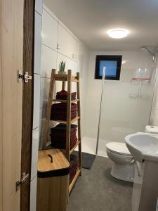 a bathroom with a toilet and a sink at La Luna in Lanaken