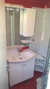 y baño con lavabo blanco y espejo. en Apartment Old village, en Trstenik