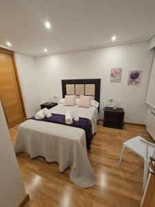 a bedroom with a large bed with pillows on it at Natalia in Allariz