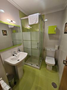 a bathroom with a sink and a shower and a toilet at Natalia in Allariz