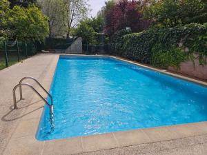 a large blue swimming pool in a yard at Appartement de charme, Garage, Terrasse, Piscine in Lyon