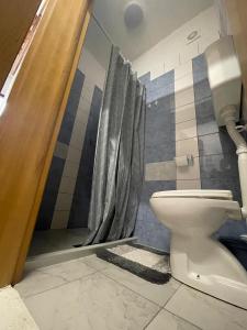 a bathroom with a toilet and a shower at Apartman Kulenović in Kulen Vakuf