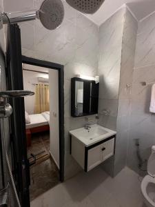 ein Badezimmer mit Waschbecken und Spiegel in der Unterkunft Résidence EDEN in Abidjan