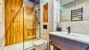 a bathroom with a sink and a toilet at Apartament Loft- IzerSKI Resort in Świeradów-Zdrój +9 photos