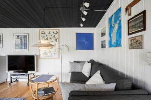 a living room with a couch and a tv at 20399-Samso-Laerkevej-24 in Nordby