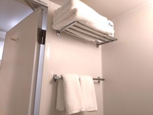 a bathroom with a towel rack and a mirror at Smile Hotel Okinawa Naha - Vacation STAY 04111v in Naha +28 photos