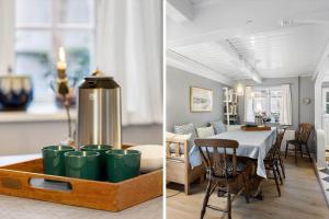 two pictures of a kitchen and a dining room with a table at AE282-Marstal-Dronningestraede-8 in Marstal +13 photos