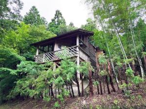une cabane en rondins au milieu d'une forêt dans l'établissement Washiki Shiki no Sato Cottage - Vacation STAY 03120v, à Wajiki