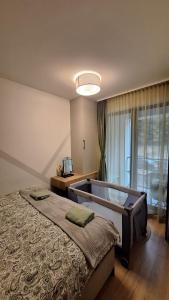 a bedroom with a large bed and a large window at Valena 1 Divčibare in Divčibare