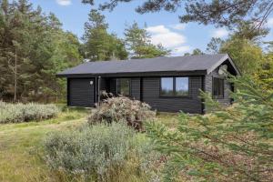 uma casinha preta num campo com árvores em TV1554-Albaek-Jupitervej-4 em Ålbæk