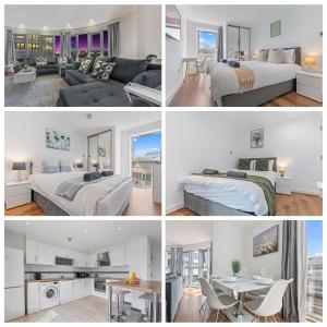 a collage of four pictures of a bedroom at Fabulous Stays Perfect Long in City Centre Stay Smart Tv Each Room FREE WiFi AND Parking in Nottingham