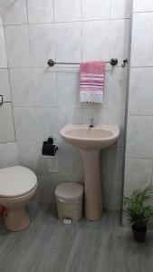 a bathroom with a sink and a toilet at Kitnet tranquila e aconchegante in Ribeirão Pires