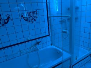 Ένα μπάνιο στο Penthouse Hostel gemischt mit Wasserbett, Jacuzzi und Grill