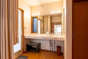 a bathroom with a sink and a large mirror at SHINJUKU Garden-house in Tokyo
