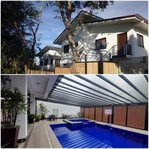 two pictures of a house and a swimming pool at Framelyn's Suites in Breezy Tagaytay in Tagaytay