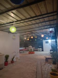 リシケーシュにあるShriJi Homestayの鉢植えと照明のある大きな空き部屋