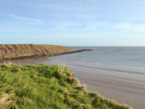 a beach with the ocean in the background at Squirrel Cottage in Filey